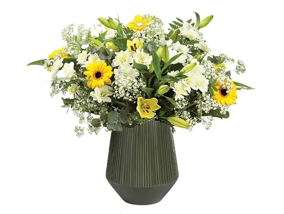 Bella bouquet in a green ceramics vase