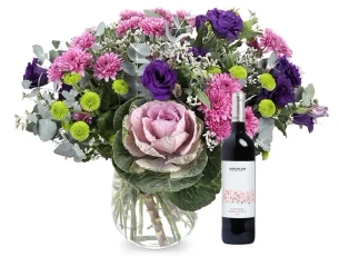 An elegant and velvety bouquet plus red wine bottle