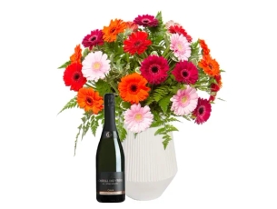 A Gerberas bouquet & Cava bottle