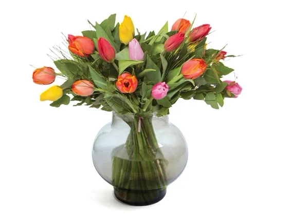 Tulips in Amber round Vase