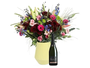 colorful flowers & Cava bottle