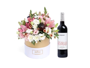 Greetings Flower Arrangement & Wine
