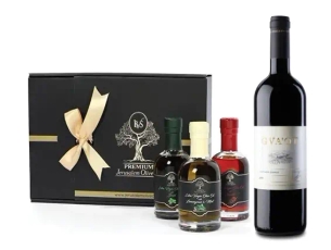 A Gift Set of Boutique Olive Oil plus he exclusive Red Wine Vineyard Dance