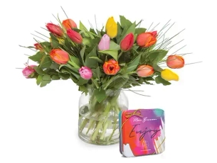 colorful Tulips and pralines