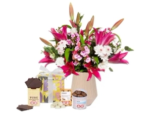 A white and pink bountiful bouquet  & Chocolate
