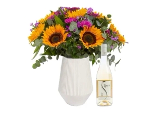 sunflowers bouquet + white wine