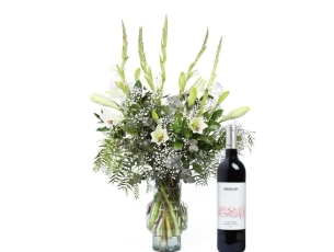 Elena's elegant and beautiful holiday bouquet plus red wine