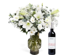 a white Gefen bouquet plus red wine