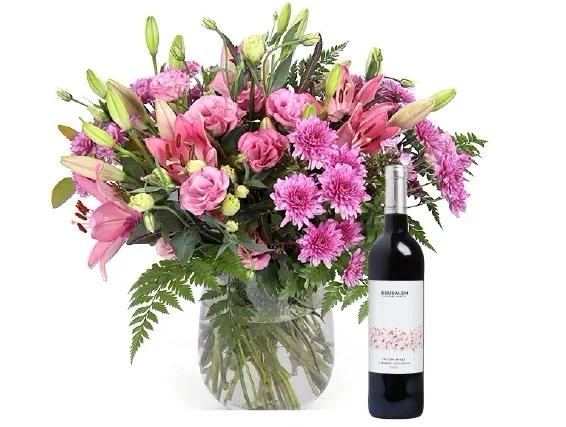 pink bouquet & red wine