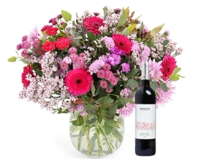 pink bouquet & red wine