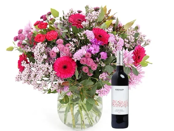 pink bouquet & red wine