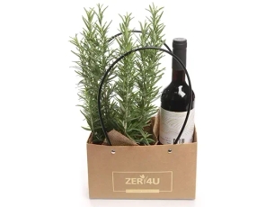 An herbal planter & red wine in a bag