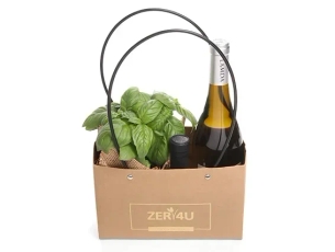 An herbal planter, olive oil & white wine a bag