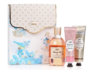 300 ml. liquid soap, 75 ml. hand cream and  50 ml. body lotion.