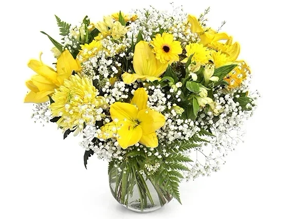 'Shining Light' bouquet of flowers in shades of yellow and a touch of white