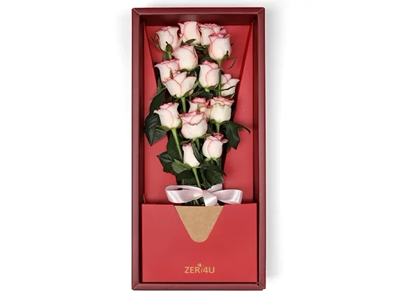 11 lovely pink roses in a luxurious red box