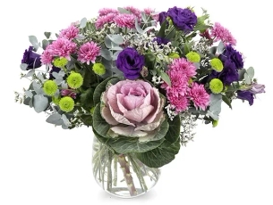 'Moon' flower bouquet in shades of purple, pink and green