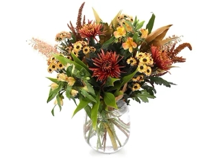 red, yellow and brown flower bouquet