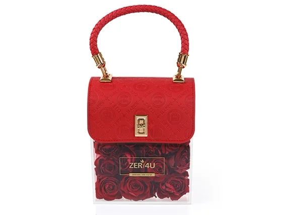 A stylish red rose flowers in a bag