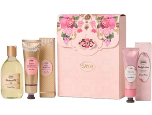 300 ml. liquid soap, 75 ml. hand cream and  50 ml. body lotion.