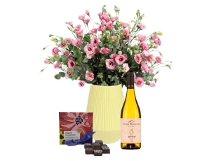 A pink flowers, Max Brenner chocolate & white Wine