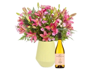 Happy Pink flowers & white Wine