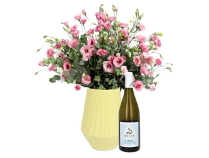 Pink flowers  & white Wine