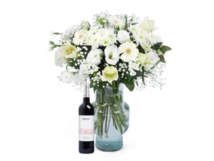 Ophri Bouquet in shades of white comes with red wine