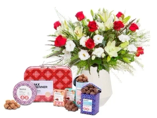 White and Red Bouquet & Chocolate