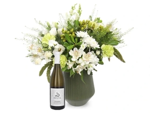 white bouquet  & white wine
