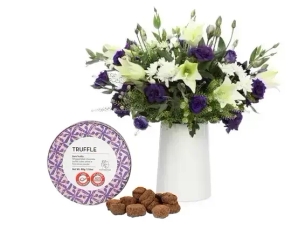 Purple  & White flowers plus dark chocolate